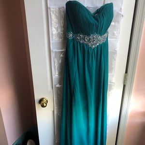 Teal Beaded Prom Dress